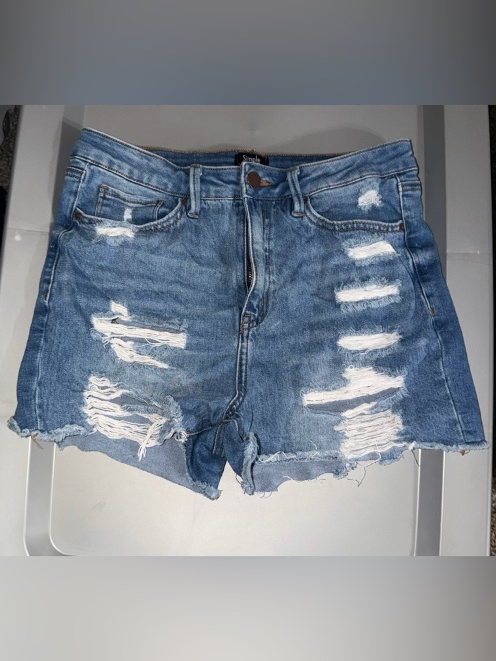 Simple Light Blue Distressed Denim Shorts